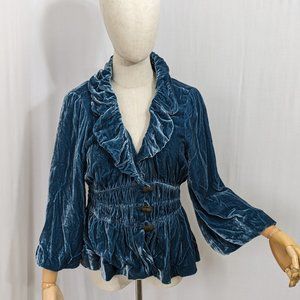 Vintage Elevenses Blue Velvet Cardigan Size 12